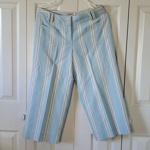 Tommy Bahama striped capri pants silk Size 8 Turquoise and Ivory